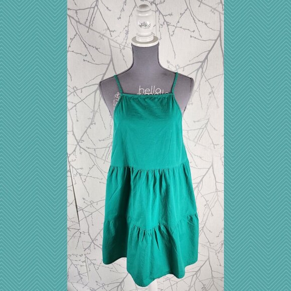 ASOS Green 100% Cotton Strappy Tiered Flowy Mini Dress - Picture 1 of 4